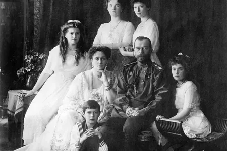The Romanov family between 1913 and 1914. Alexei is seated in front.