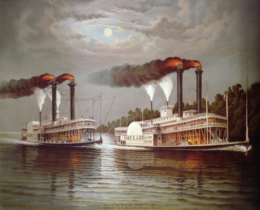A romanticized depiction of the 1870 race between the Robert E. Lee and the Natchez​​​​​​​