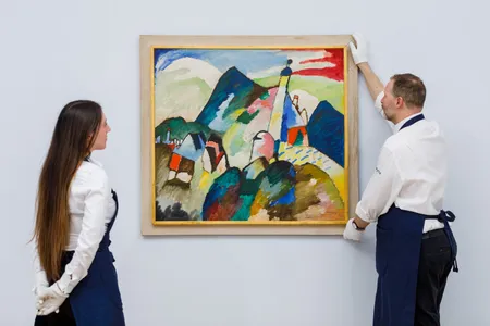 Murnau mit Kirche II (1910),&nbsp;a roughly 38- by 42-inch painting by Wassily Kandinsky