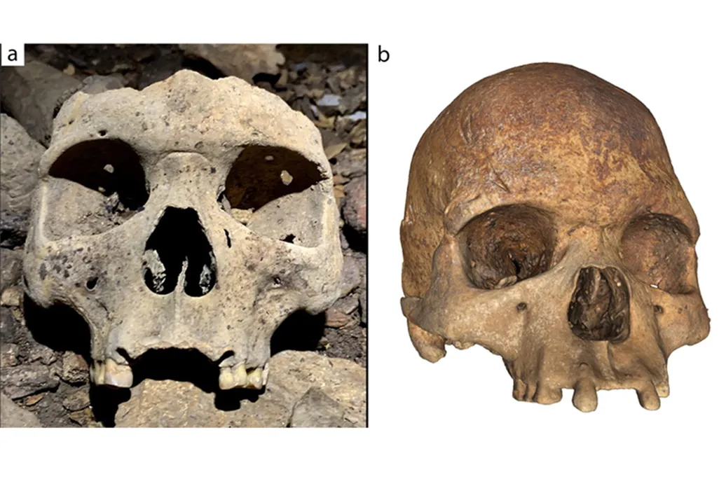Two skulls with their front teeth removed