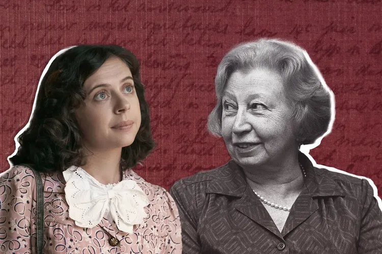 Illustration of Miep Gies and the actor who plays her "A Small Light"