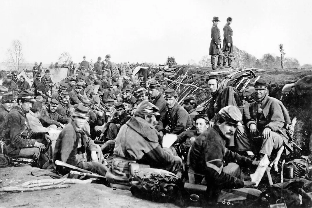 Union soldiers camped on the banks of the Rappahannock River in May 1863