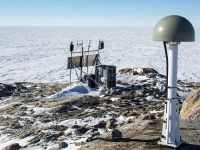 This high-precision GPS station is in the Ford Range of Marie Byrd Land, Antarctica. It is part of the Polar Earth Observing Network (POLENET), which collects GPS and seismic measurements to understand ice sheet behavior. It’s one example of the varied data that scientists are gleaning from GPS instruments.