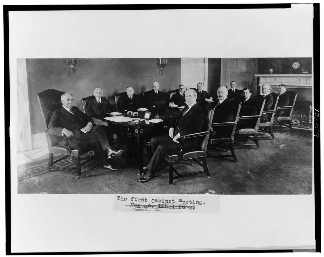 The first meeting of Warren G. Harding's cabinet.
