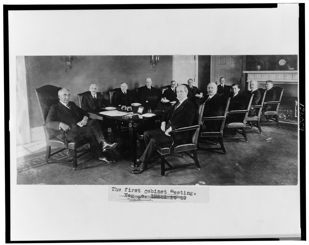 The first meeting of Warren G. Harding's cabinet.