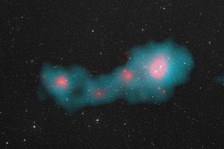 ESA's Planck mission recently took a look at the Shapley Supercluster in microwave light. The massive grouping has more than 8000 galaxies and a total mass of more than ten million billion times the mass of our sun.

Image: ESA & Planck Collaboration / Rosat/ Digitised Sky Survey