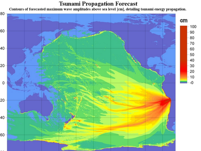 The projected tsunami propagation for last night's Chile earthquake.