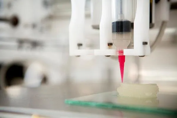 A 3D printer creates a plastic mold for the ear’s collagen scaffolding.