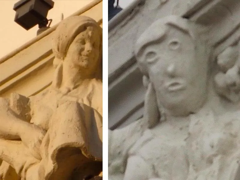 The original sculpture (left) and the "restored" version (right)