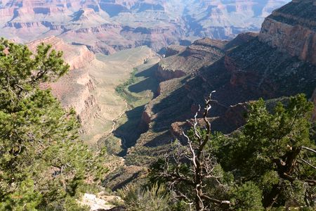 View of the Grand Canyon showing the Bright Angel Trail, which leads to Havasupai Gardens, formerly known as Indian Garden