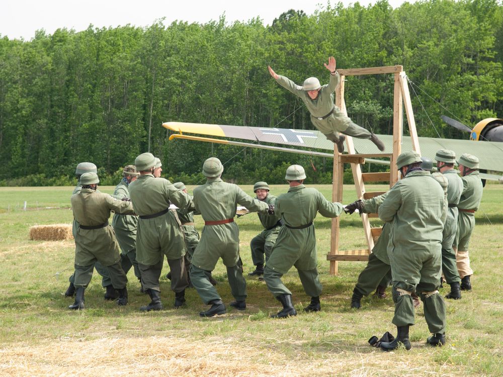 enactors posing as German paratroopers