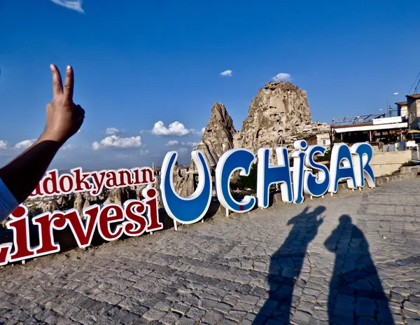 Selfie Image via Shadow Fun Pointing the Way to Uchisar in Cappadocia thumbnail