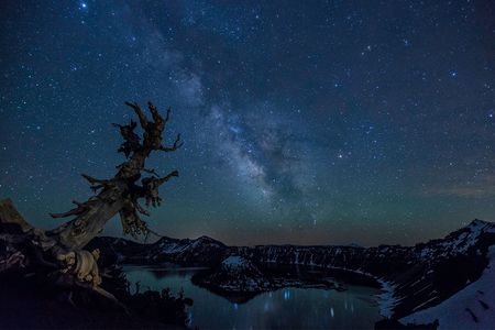 The Milky Way over Crater Lake, Crater Lake National Park, Oregon.