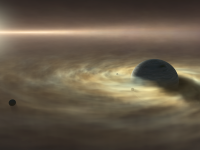 An artist's impression of a moon forming around a young planet