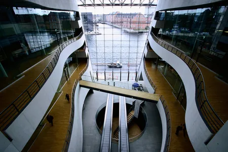 A stunning, modern wing of the Royal Library of Copenhagen, added in 1999.