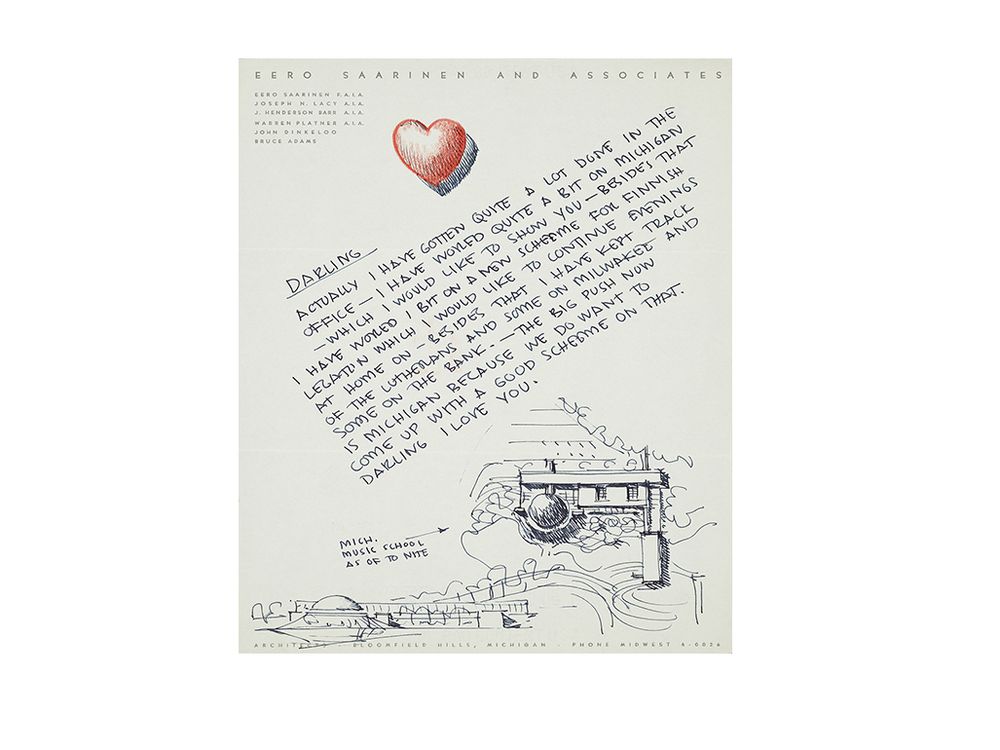 Eero Saarinen letter to Aline B. Saarinen, 1953. Aline and Eero Saarinen papers, 1906-1977. Archives of American Art, Smithsonian Institution.