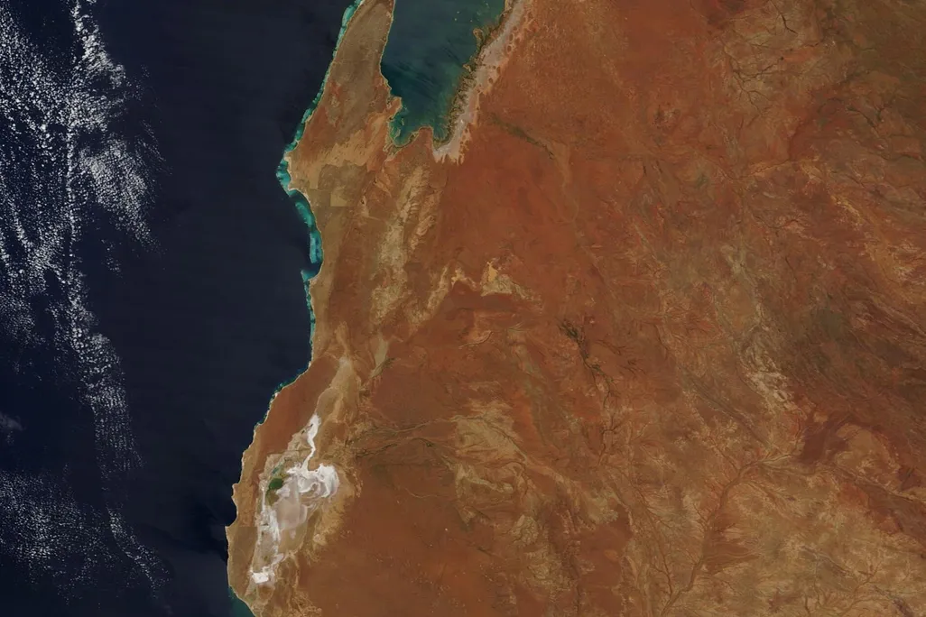 An aerial view of Western Australia’s Ningaloo)coast