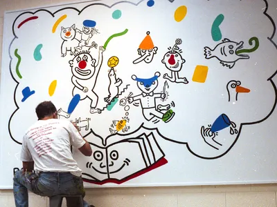 Haring created this whimsical mural,&nbsp;A Book Full of Fun,&nbsp;nine months before his death.