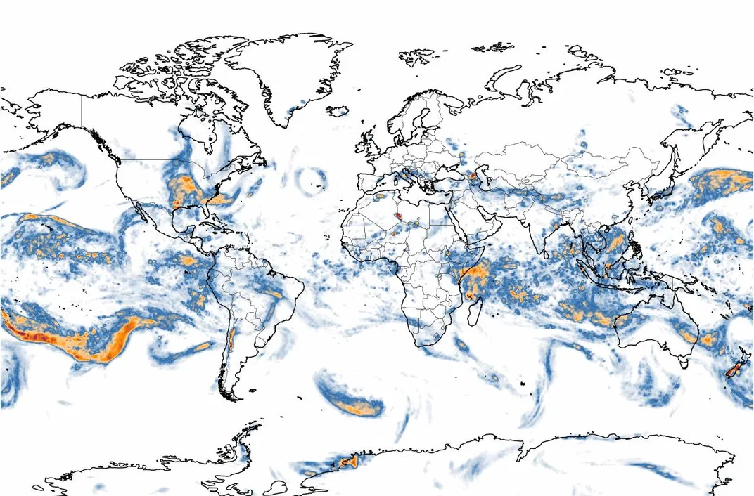 A map of global clear-air turbulence, as of Friday, May 31, 2024.