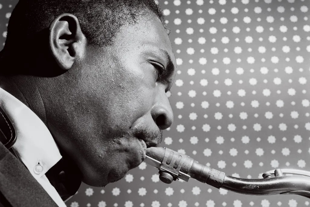 a portrait of a man playing the saxaphone