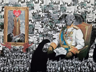 Ramin Haerizadeh, He Came, He Left, He Left, He Came, 2010, mixed media and collage on canvas, The Farook Collection, Dubai.