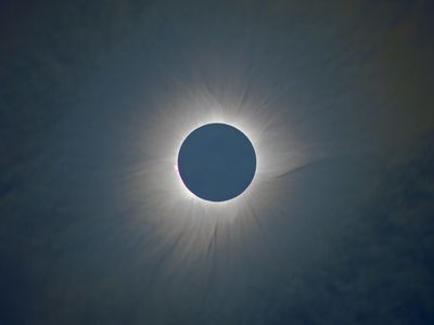 A total solar eclipse as seen from Indonesia on March 9, 2016. The photographer benefited from today’s modern equipment, making this composite of 15 images by using a Nikon D800 with a 300/2.8 lens controlled by eclipse documenting software running on a nearby laptop.  