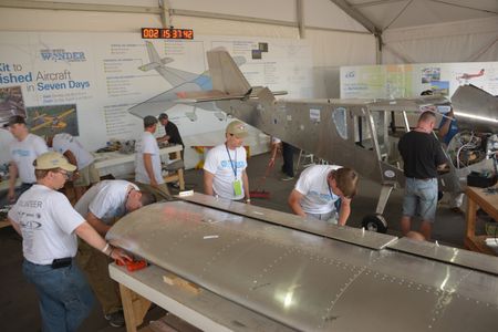 Volunteers lined up to be one of thousands to help put a Zenith kit together in one week at AirVenture this year.