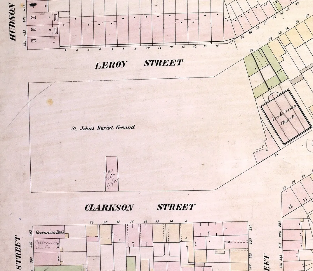 1854 map of St. John's Burial Ground