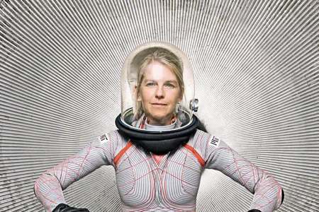 Dava Newman models her fashionable BioSuit, which would provide life-sustaining pressure via compression threads woven into the fabric.