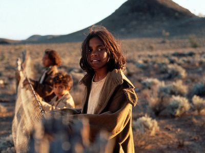 Still from the movie Rabbit-Proof Fence, which chronicles the real-life odyssey of Daisy Kadibil, her sister Molly and her cousin Gracie.