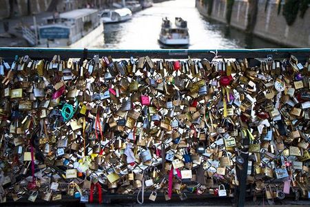 Love Locks on the Pont de l'Archevêché bridge in 2012.