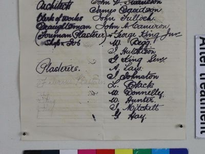 The rolled-up message contained a list of people who had worked on the theater&#39;s construction.