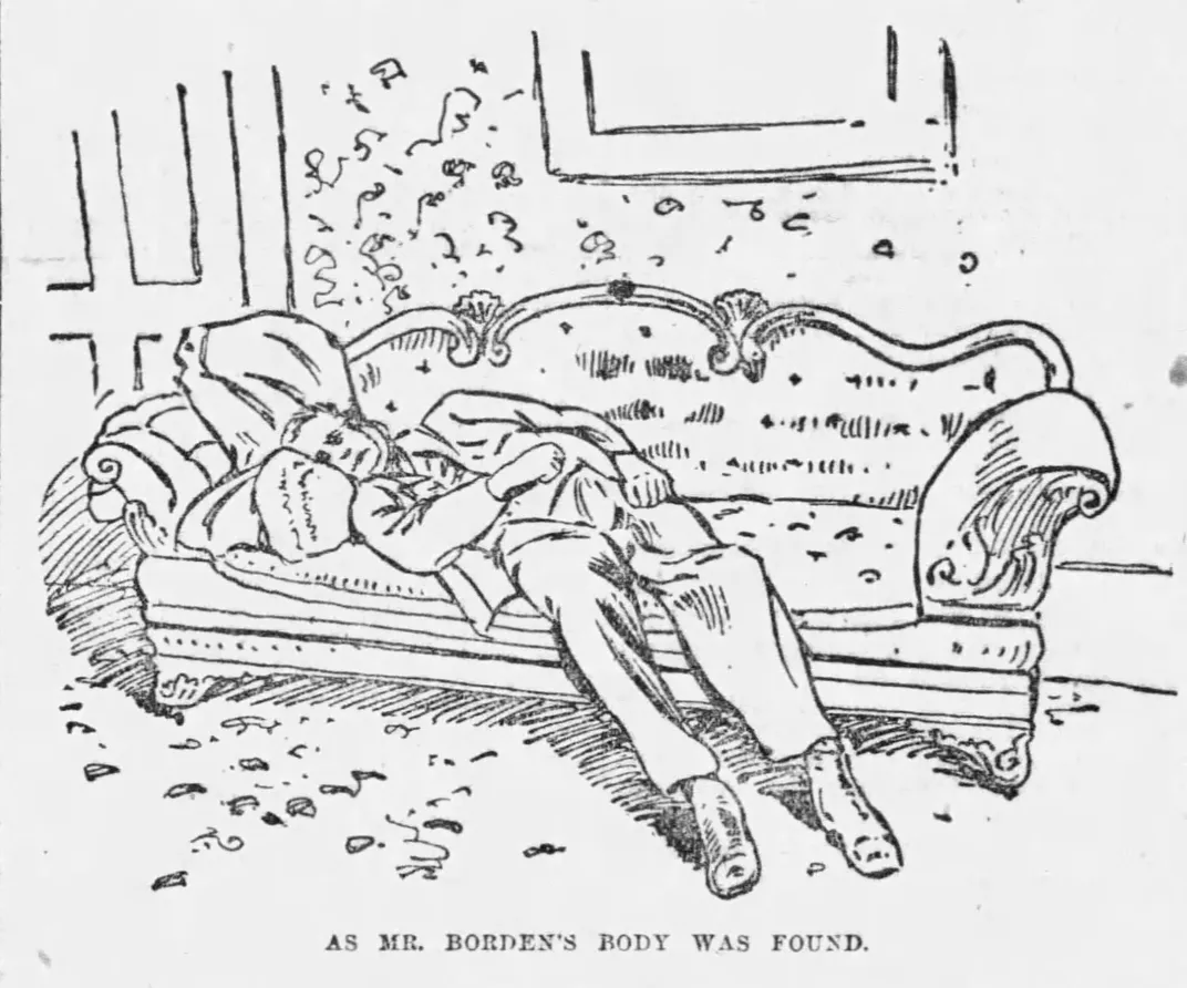 A newspaper sketch of Andrew Borden's body