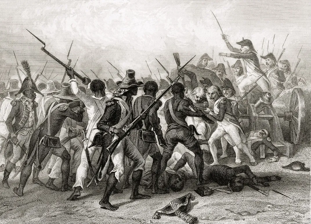 An illustration of the 1802 Battle of Crête-à-Pierrot, a major clash of the Saint-Domingue expedition