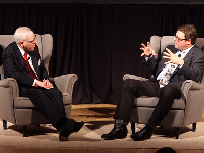 Philanthropist David M. Rubenstein (left) in conversation with National Museum of Natural History Kirk Johnson.
