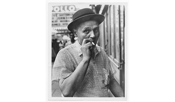Romare Bearden in Harlem, circa 1950 / unidentified photographer. Romare Bearden papers, 1937-1982. Archives of American Art, Smithsonian Institution.