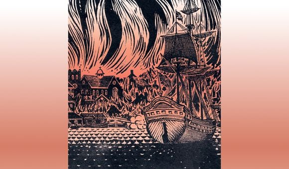 OPENER - A 1976 postcard features an illustration of the burning of Norfolk.