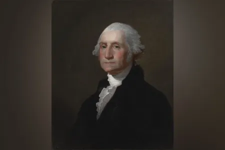 The oil portrait is one of Gilbert Stuart's Athenaeum-type paintings of Washington.