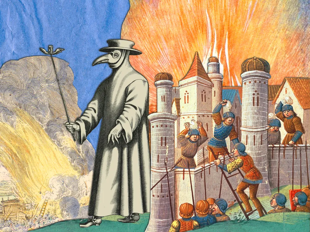 Illustration of plague doctor, assault on Constantinople