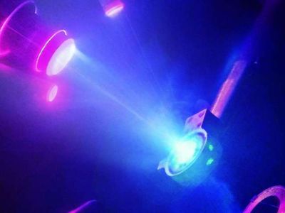 A laser delivers a burst of ultraviolet light to compress water ice and create superionic ice