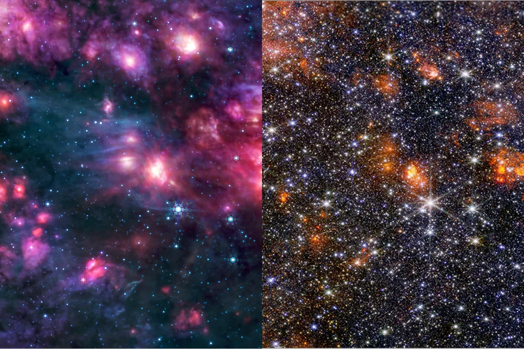 Left: section of the MIRI image. Right: section of the NIRCam image.