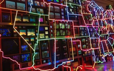 Nam June Paik’s “Electronic Superhighway” (he coined the phrase). See a curated selection of short films by the video artists on Wednesday at the American Art Museum.