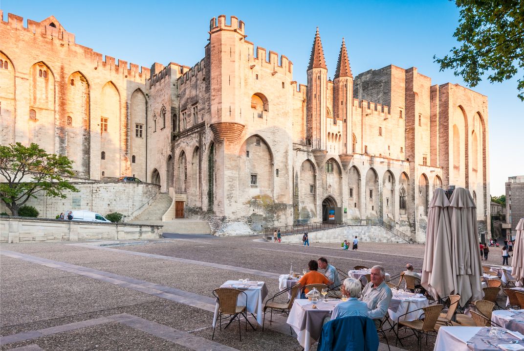 Enjoying the view of the Palais des Papes, Avignon