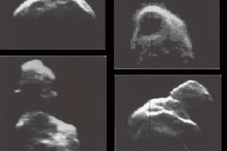 Radar images of Toutatis captured during its 1992 flyby.
