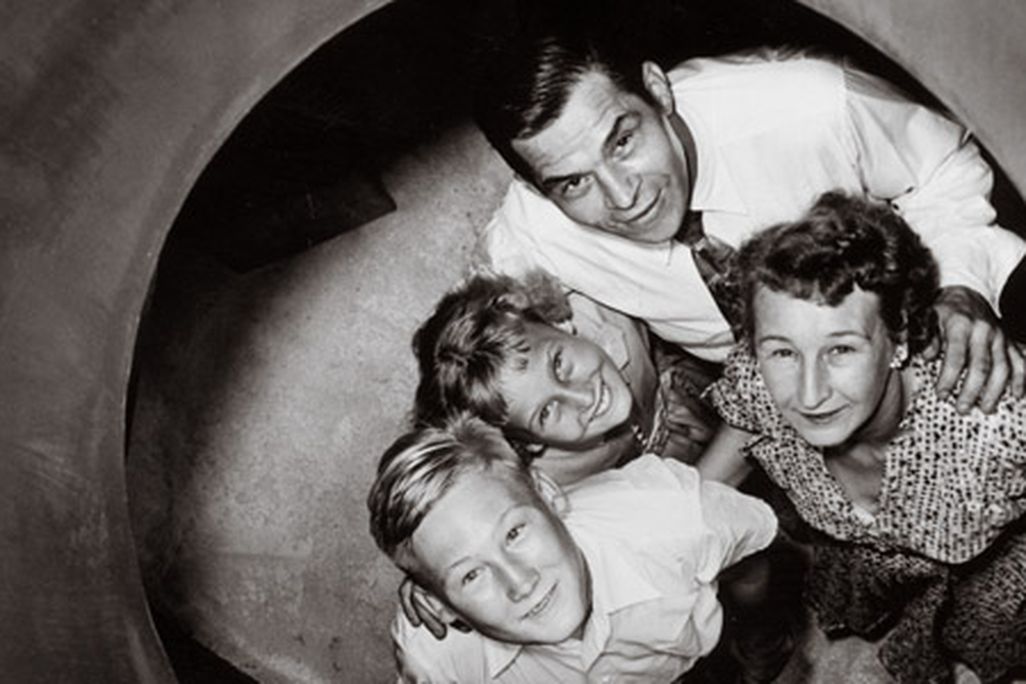typical family in a bomb shelter