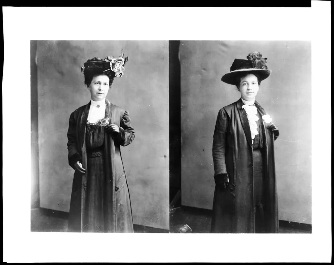 A composite portrait of Alice Stebbins Wells (left) and Aletha Gilbert (right), two of America's first policewomen
