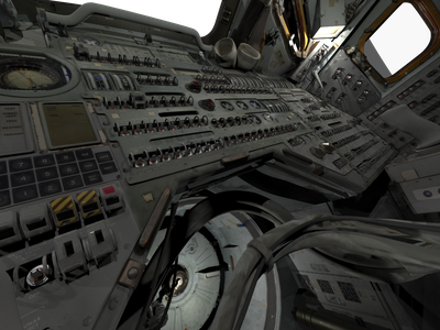 A 3D view of the console of the Apollo 11 "Columbia" command module.