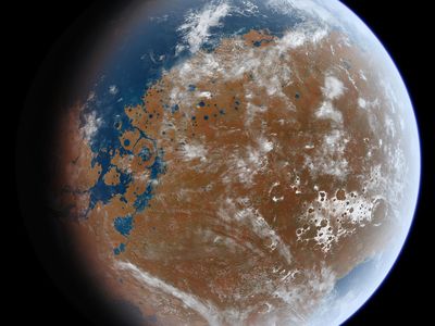 An artist's interpretation of what ancient Mars may have looked like