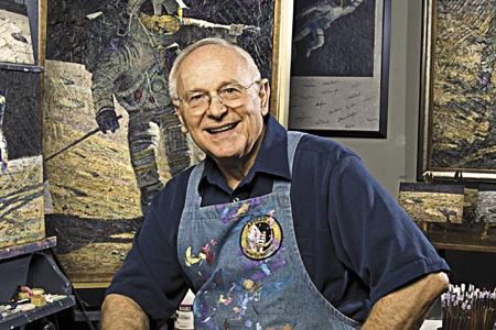 Alan Bean, former lunar module pilot of Apollo 12 and commander of a 59-day Skylab mission, at home in Houston, Texas, in his light-filled studio.
