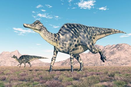 Illustration of a Velafrons, a hadrosaur whose name means "sailed forehead."